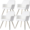 Purgreen Faux Leather Dining Chair Set of 4 - Modern Mid-Back Accent Chair with Gold Plating Legs - Comfy Upholstered Chair for Living Room ，Kitchen & Reception Room (Leather Beige, Set of 4)