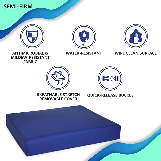 NYOrtho Wheelchair Seat Cushion – Firm, Non-Slip, Water-Resistant Seat Cushion for Pressure Relief – Ideal for Wheelchairs, Office Chairs, and Car Seats 22" x 18" x 2"