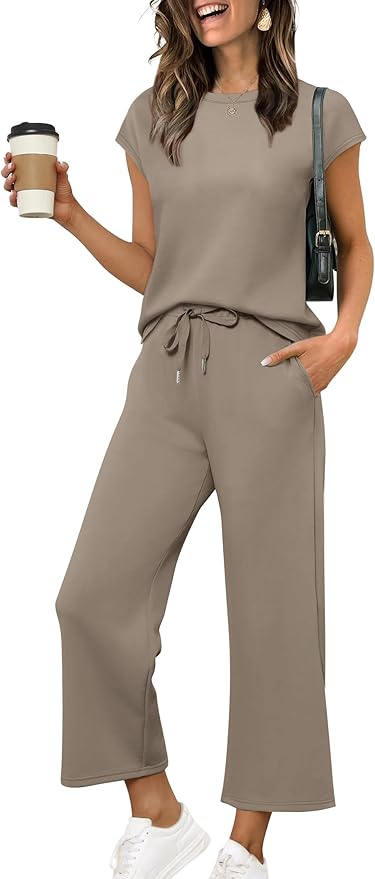 Sampeel Two Piece Sets for Women Summer Vacation Outfits Cap Sleeve Tops Lounge Matching Sets Clothing Beach Fashion Clothes