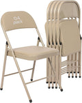 4 Pack Khaki Padded Folding Chairs Set - Comfortable Stackable Portable Chairs for Indoor Outdoor, Events, Parties, Office, Wedding (PU Leather, Urban Khaki,School Chair)