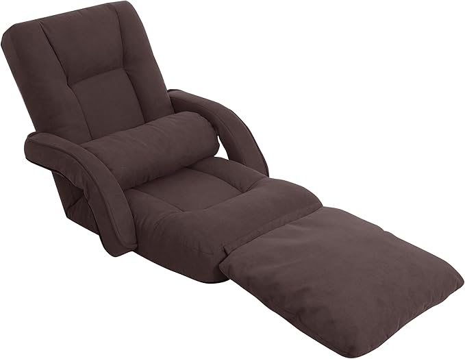 Foldable Lazy Sofa Bed 14-Position Adjustable Comfy Floor Chair Chaise Lounge with Armrests and Pillow with Gaming Recliner for Adults Kids with Foot Rest Futon Sofa (Brown)