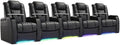 Weilianda Home Theater Seating Top Grain Leather Zero Gravity Recliner Chair Power Headrest Recline Movie Seat Gaming 7 Colors Mood Light Sofa with Tray Table USB Charge Row of 5 Black