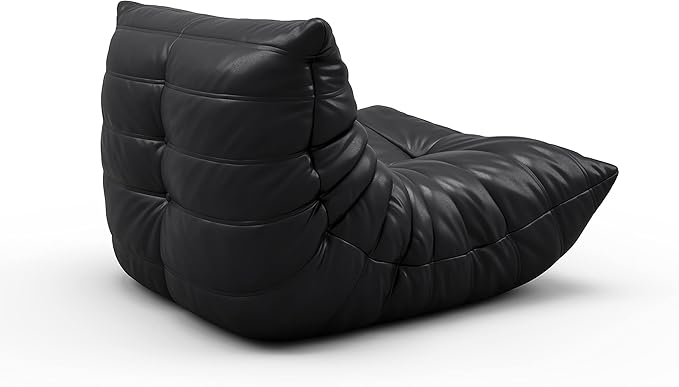 High-end Bean Bag Chair, Fireside Togo Chair with Black Faux Leather Cover, Comfy & Soft Lazy Floor Lounge Sofa for Bedroom, Living Room, Office or Lounger
