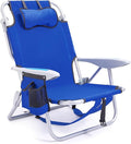 Canpsky Portable Beach Chair for Adults, Outdoor Camping Chair Lay Flat Folding Backpack Beach Reclining Chair with 5 Positions, Headrest, Zipper Pouch, Cup Holder, Blue