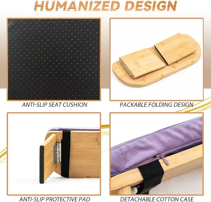 Estleys Meditation Bench, Bamboo Meditation Stool, Folding Kneeling Meditation Bench, Seiza Prayer Bench, Prayer Bench with Meditation Cushion, Kneeling Stool (Purple)