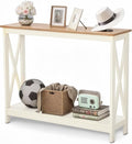 GREEN PARTY Vintage Farmhouse Entryway Console Table, 2-Tier Narrow Sofa Table with Storage Shelf for Living Room and Hallway, Rustic Accent Furniture with Sturdy X-Shaped Legs, Ivory White