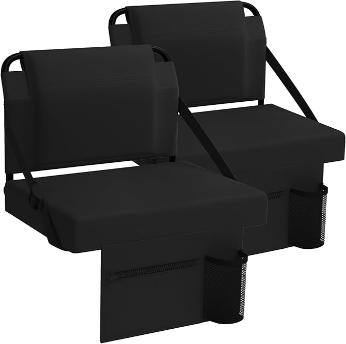 Stadium Seat 2 Pack for Bleachers with Back Support,Portable Bleacher Chairs with Back and Cushion，Black