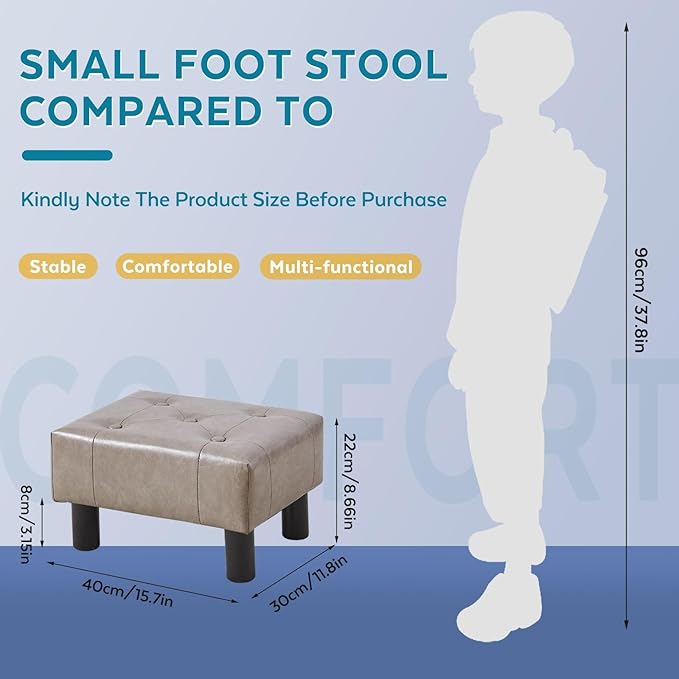 FIMIVIBI Small Foot Stool Ottoman, Faux Leather Footstool Ottoman Foot Rest for Couch, Rectangle Footstools and Ottomans Small for Living Room, Entryway and Bedroom (Gray)