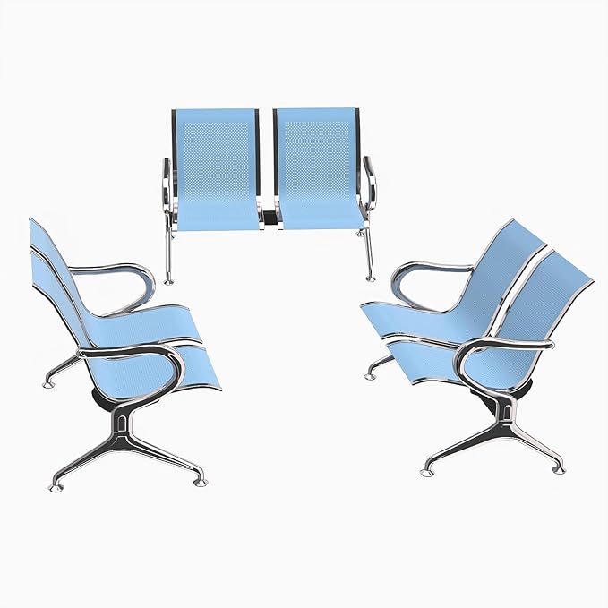Kinfant 2-Seat Waiting Room Chair - Office Guest Reception Chairs with Ergonomic Backrests, Airport Waiting Bench with Armrests, Metal Waiting Furniture for Hospital, Bank, Salon (Blue, Set of 3)