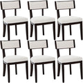 DM Furniture Farmhouse Dining Chairs Set of 6 Upholstered Linen Fabric Dining Room Chairs Mid Century Modern Kitchen Chairs Solid Wood Dinner Chair with Curved Wing Back for Dining/Living Room