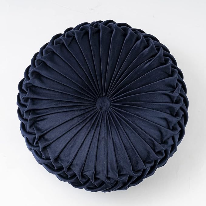 vctops Solid Velvet Seat Cushions Round Floor Pillows Thicken Chair Cushions Pleated Chair Pads Seat Pad Throw Pillows for Bedroom Living Room (Navy,Diameter 14")