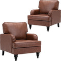 chairus Mid Century Modern Faux Leather Accent Chair Set of 2, Vintage Club Armchair with Firm Supportive Seat & Soft Backrest, Comfy Single Sofa Reading Chair for Living Room Bedroom Apartment, Brown
