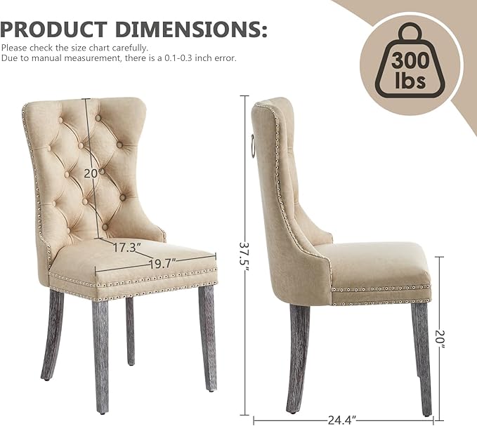 Kiztir Leather Dining Chairs Set of 4, Upholstered Dining Chair with Nailhead Trim and Solid Wood Legs, Luxury Wingback Dining Side Chair for Living Room, Bedroom, Kitchen (Beige)