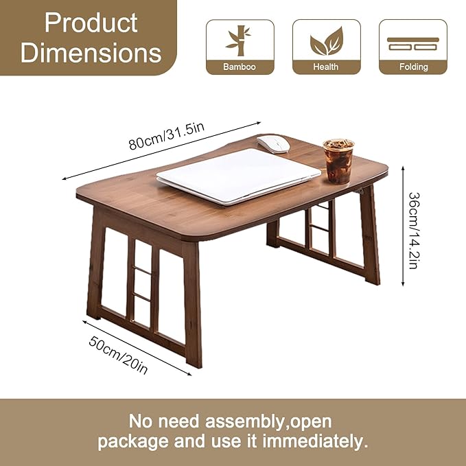 Japanese Bamboo Folding Floor Table for Sitting on Floor, Tatami Table Foldable, No Assembly, Low Tables for Small Spaces Living Room/Portable Zen Chabudai for Meditation - Walnut