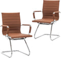 DM Furniture Office Heavy Duty Chair Guest Chair Leather Conference Chairs Reception Chairs Back Support, Set of 2 (Cafe)
