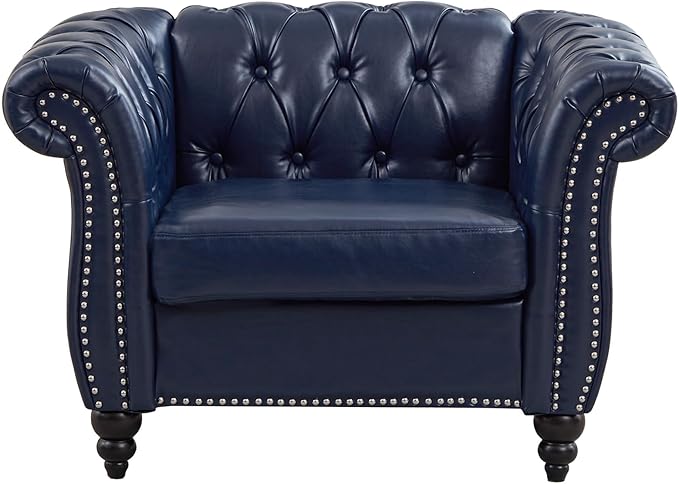 QHITTY Accent Chair, Chesterfield Chair Modern Leather Upholstered Chair with Tufted Back for Living Room Furniture (Blue)