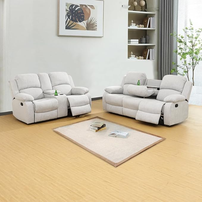 AYCP Microfiber Living Room Furniture Set Reclining Sofa Set Loveseat Furniture Sets in Living Room Sofa Recliners (Sofa+Loveseat, Grey)