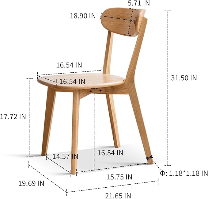 Hymus 100% Solid Oak Wood Dining Room Chairs - Practical Kitchen Chairs for Dining Room, Kitchen, Living Room (2, Natural)