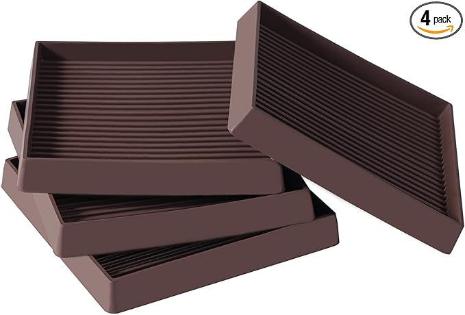 4x4 Square Rubber Furniture Caster Cups, Anti-Sliding Furniture Pads Bed Stopper Floor Protectors with Grip - Protect Any Flooring