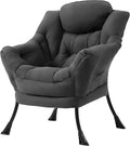 Tiita Lazy Chair, Modern Large Accent Lounge Armchair, Comfy Leisure Sofa Reading Chair for Bedroom, Living Room, Dorm Rooms, Garden and Courtyard, Dark Grey