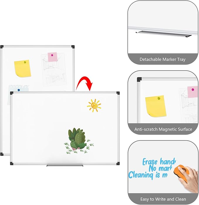 XBoard Small Magnetic Dry Erase Whiteboard 15 x 12 Inch, Hanging White Board Silver Aluminum for Home Office Classroom