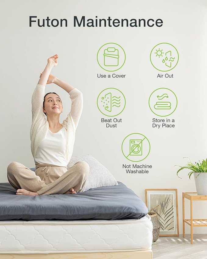 FULI Japanese Futon, Foldable & Portable Floor Lounger Bed, Roll Up Sleeping Pad, Shikibuton, Made in Japan (White, Queen)