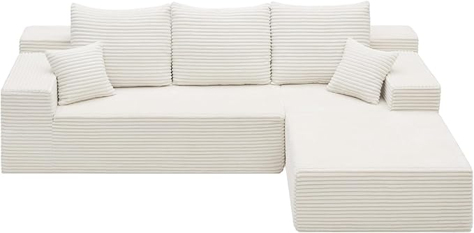 108" Boneless Cloud Sectional Couches for Living Room, Comfy Fluffy L Shaped Memory Foam Deep Seat Boneless Couch, Modular Sectional Sofa with Right Facing Chaise, White