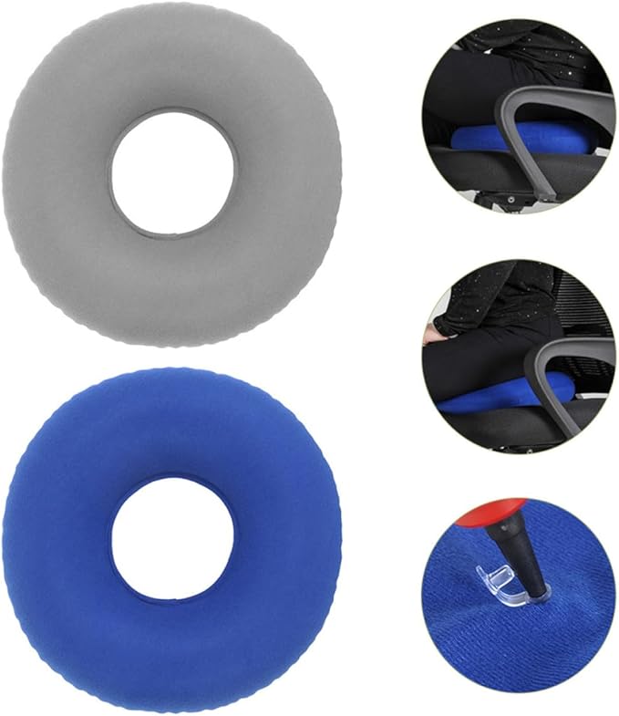 Mikinona 2Pcs Inflatable Chair Cushion for Elderly and Nursing Care Breathable Washable Seating Pad for Pressure Relief Lightweight Ring Pad for Tailbone and Bed Sore Prevention Gray and