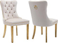 YeahFurn Mid Century Modern Dining Chairs Set of 2, Beige Velvet Upholstered Tufted Back, Kitchen & Dining Room Chairs, Gold Metal Legs, Nailhead Trim, Sillas para Comedor (Beige, 2 Pcs)