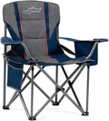 FAIR WIND Oversized Fully Padded Camping Chair for Heavy People with Lumbar Support, Heavy Duty Quad Fold Arm Chair with Cooler Bag - Support 450 LBS，Blue