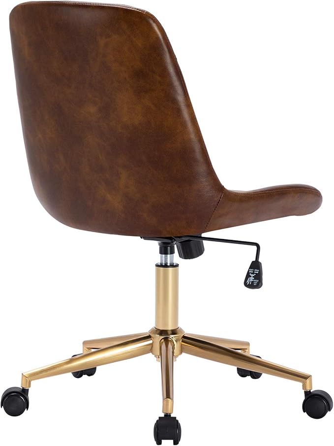 DUHOME Modern PU Leather Office Chair Desk Chair Swivel Computer Chair with Gold Base Yellowish-Brown