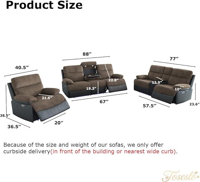 Toseslo Power Recliner Loveseat Set, Fabric Reclining Sofa Sectional Couch, 2 Seater Reclining Couches, Living Room Furniture Sets, Reclining Sofa with Cup Holders/Storage Console for House