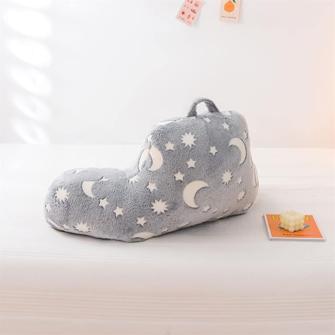 Holawakaka Glow in The Dark Reading Pillow for Sitting up in Bed Sofa Kids Teens, Luminous Moon Stars Backrest Pillow with Arms for Boys Girls Petites, Back Support Cushion for Couch Nursery Playroom