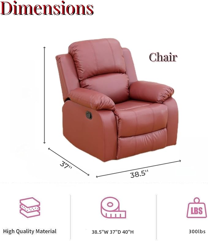 Caberryne Leather Recliner Chair for Living Room Furniture Set,Red Leather Reclining Couch for Small Space/Rv, Wall Hugger Single Recliner/Home Theater Seating for House/Office(Chair)