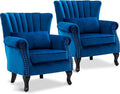 LZAREAL Accent Reading Arm Chairs Set of 2 Midcentury Modern Comfy Corner Sofa Chair, Wingback Waiting Room Club Chair with Tufted Back for Living Room/Bedroom/Reception Room, Velvet Blue