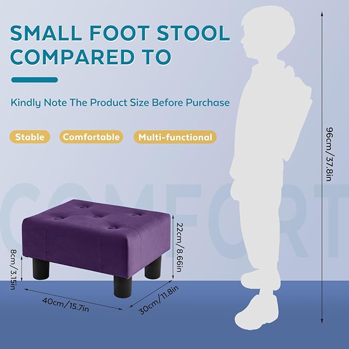 FIMIVIBI Small Foot Stool Ottoman, Velvet Footstool Ottoman Foot Rest for Couch, Rectangle Footstools and Ottomans Small for Living Room, Entryway and Bedroom (Purple)