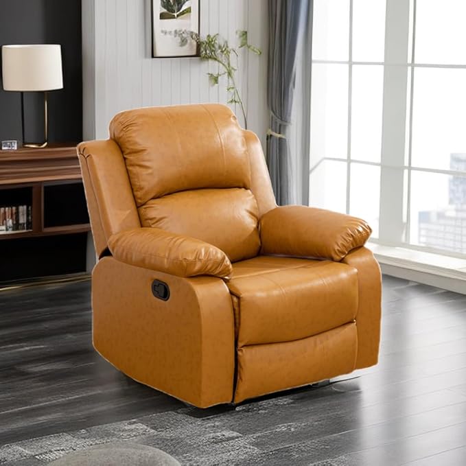 Caberryne Leather Recliner Chair for Living Room Furniture Set,Ginger Leather Reclining Couch for Small Space/Rv, Wall Hugger Single Recliner/Home Theater Chairs for House/Office(Chair)