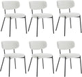 KCC Boucle Dining Chairs Set of 6, Modern Mid-Century Upholstered Stylish Kitchen Chairs Sherpa Accent Diner Chairs with Metal Legs and Curved Back for Kitchen, Dining Room(White)