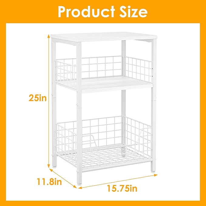 X-cosrack End Table, Small Side Table with Storage, 3-Tier Night Stand for Living Room, Bedroom, Small Spaces, White(Patent Pending)