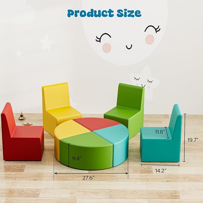 UMOMO MX-03 8 PCS Kids Sofa Set, Daycares Chairs for Toddlers Activities, Colorful Modular Flexible Seating Set for Home Preschool Playroom