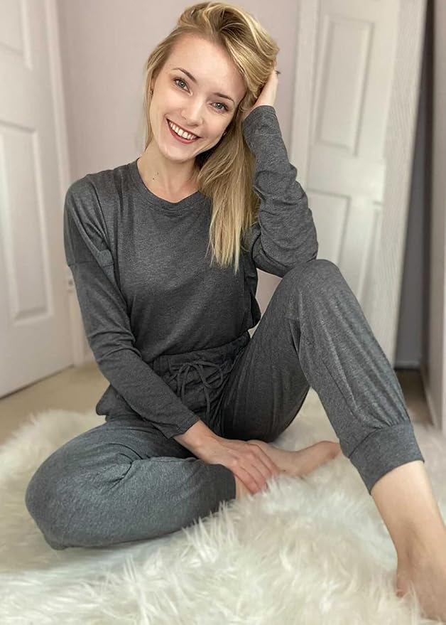 PRETTYGARDEN Women Fall 2 Piece Lounge Outfit Long Sleeve Tops High Waisted Jogger Pants Set Spring Travel Clothes Tracksuit