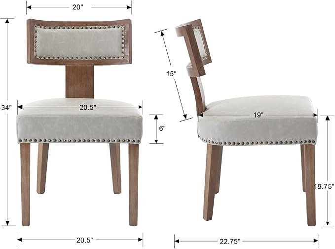 RIVOVA Mid Century Modern Dining Chairs Set of 6 PU Leather Upholstered Kitchen Side Chairs with Nailhead Trim, Modern Kitchen Armless Solid Wood Dining Chairs, Grey