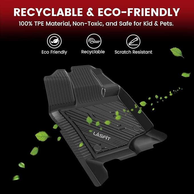 LASFIT Floor Mats for Ford F250 F350 F450 2017-2026 Crew Cab Front Bucket Seat | Rear W/Fold-Flat Storage Carpet Floor Super Duty All Weather Protector TPE Car Floor Liner, 1st & 2nd Row, 3pcs Black