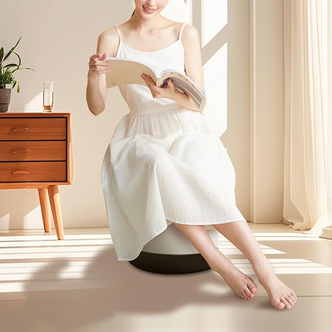 Round Ottoman Pouf Foot Stool, Stationary Ottomans,Footrest for Living Room,Footstool Office,Bedroom Modern vanity stools,Padded Seat, Shoe Seat,Comfort and Charm Floor Poof Perfect to Rest Your Feet