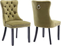 YeahFurn Olive Mid Century Modern Dining Chairs Set of 2, Velvet Upholstered Kitchen & Dining Room Chairs with Nailhead Trim & Solid Wood Legs, Elegant Sillas De Comedor (Olive, 2 Pcs)
