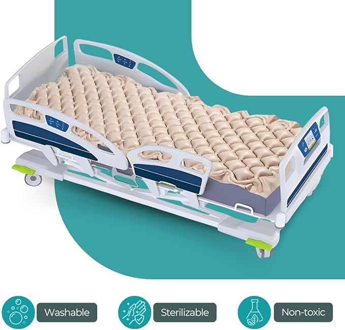 Safe Medic Alternating Air Pressure Ulcer Relief Mattress Pad for Bed Sore Prevention, Air Mattress for Hospital Bed with 130 Leak-Proof Cells, Silent Pump, Easy Clean Surface,