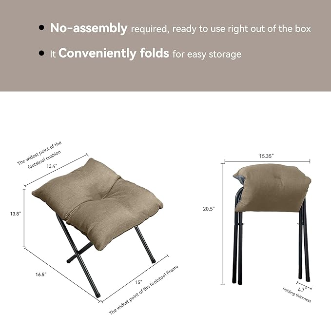 Foldable Foot Rest Stool for Under Desk or Sofa - Office Footrest Ottoman, Portable Leg Rest for Home & Office (Khaki)