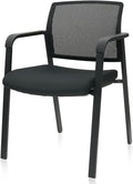 CLATINA Guest Reception Stacking No Wheels Desk Chair, Mesh Back Waiting Room Chairs with Arm Upholstered Fabric Seat and Ergonomic Lumbar Support for Office Conference School Church, Black (1 Pack)