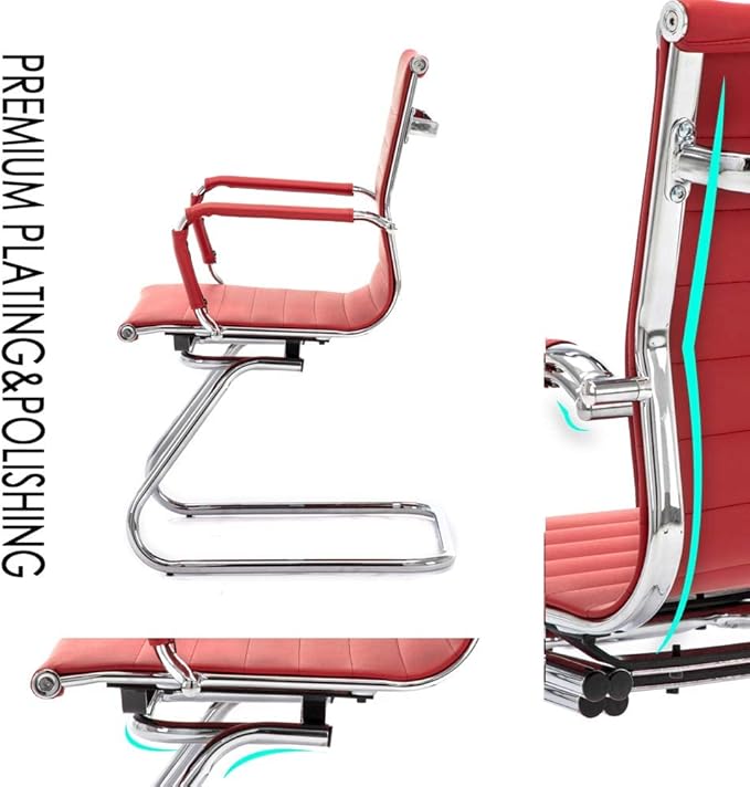DM Furniture Office Desk Chair Set of 8,No Wheels PU Leather Computer Chairs Mid Back Guest Chairs with Seld Base for School/Reception/Conference/Waiting Room,Burgundy Red