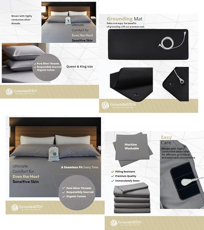 Premium Quality Fitted Grounding Sheets - Organic Cotton with Conductive Silver Threads. Grounding Cord Included Kit. Earth Well Connected Sheet. 79 x 39 x 12 inches Twin XL Size Bed. (Twin XL)